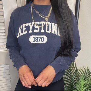 Womens BALBOA ANGLING CLUB XSmall Keystone Navy Blue 1970 Crewneck Sweater.